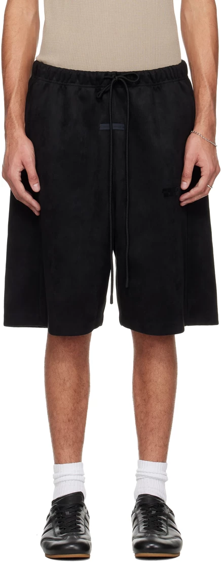 Fear of God ESSENTIALS Черные праздничные флисовые шорты из искусственной замши свободного кроя винтажного черного цвета