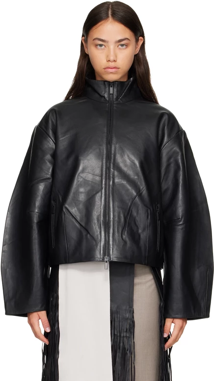 Женская кожаная куртка St. Agni Cocoon Zip, черная