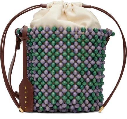 Женская сумка Marni из бусин, фиолетовая и зеленая