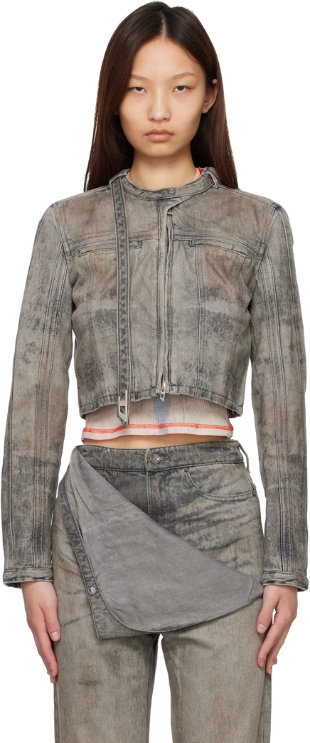 Джинсовая куртка Diesel Grey из укороченного хлопка и конопляного атласа серого цвета