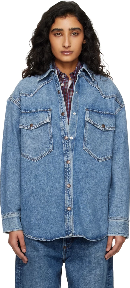 Джинсовая рубашка AGOLDE Blue Lotta из натуральной кожи.
