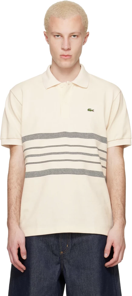 Мужское поло Lacoste French Made, полосатое, молочное