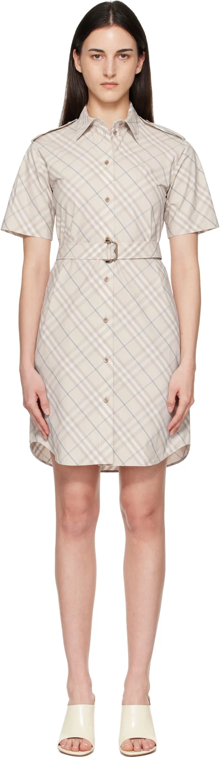 Женское мини-платье Burberry в клетку, бежевое