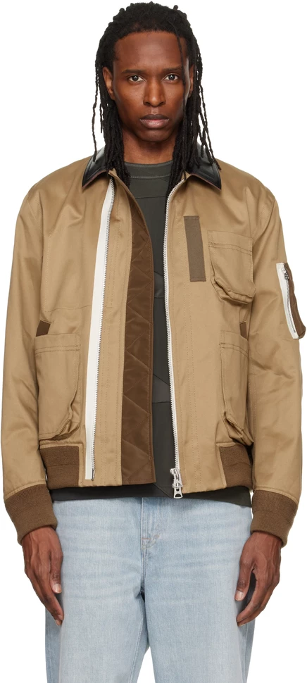 Мужской хлопковый бомбер Sacai, бежевый
