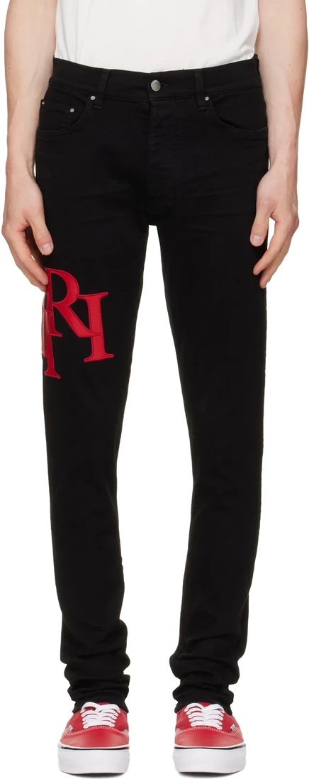 Мужские джинсы Amiri Staggered Logo, узкие, черные
