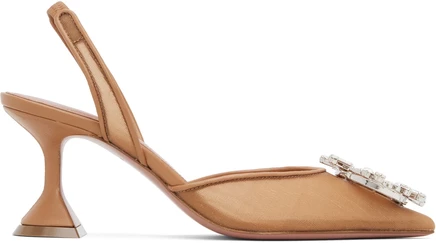 Женские слингбэки Amina Muaddi Begum Mesh 70, цвета латте