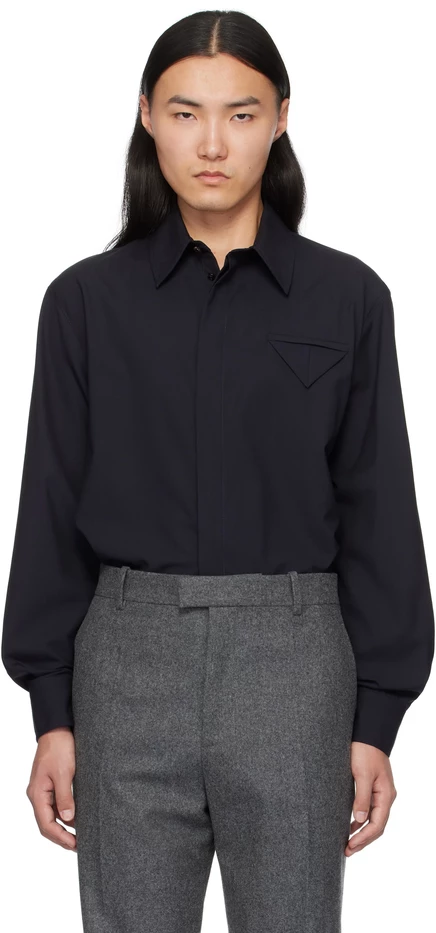 Мужская рубашка Bottega Veneta Navy Fine Wool, темно-синяя