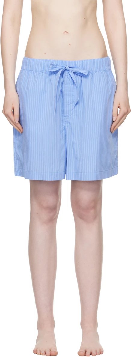 Женские пижамные шорты Tekla Blue Poplin, в тонкую полоску