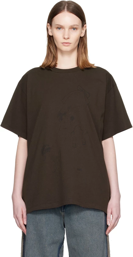 Женская футболка MM6 Maison Margiela Horse Print, коричневая