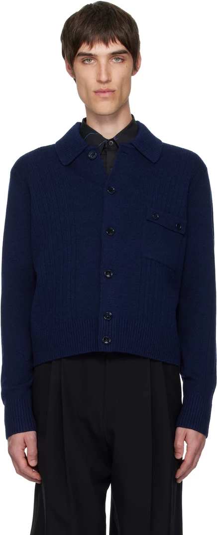 Мужской шерстяной кардиган Dries van Noten Navy, темно-синий