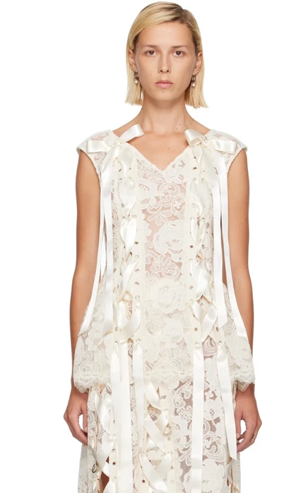 Женский топ Simone Rocha Ribbon Portrait, экрю