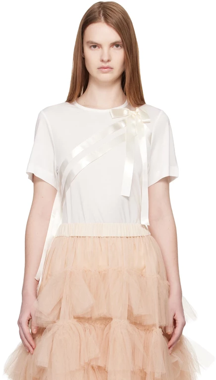 Женская футболка Simone Rocha с лентой и бантом, молочная