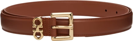 Женский ремень Ferragamo Double Gancini, коньячный