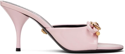 Женские босоножки Versace Opera Bow на каблуке, розово-золотые