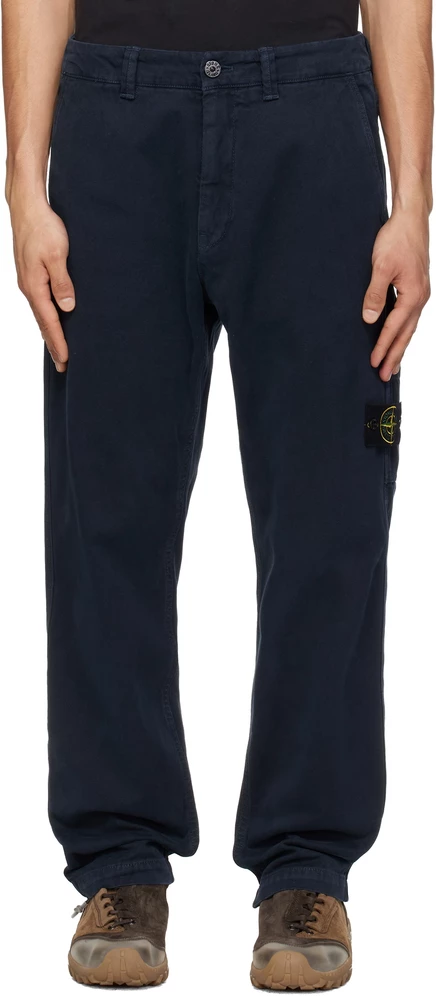 Брюки Stone Island темно-синие 3100037 из стрейчевого органического хлопка с эффектом состаренности, синие