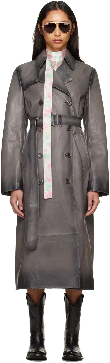 Женский тренч Acne Studios Ombré из кожи, антрацитовый