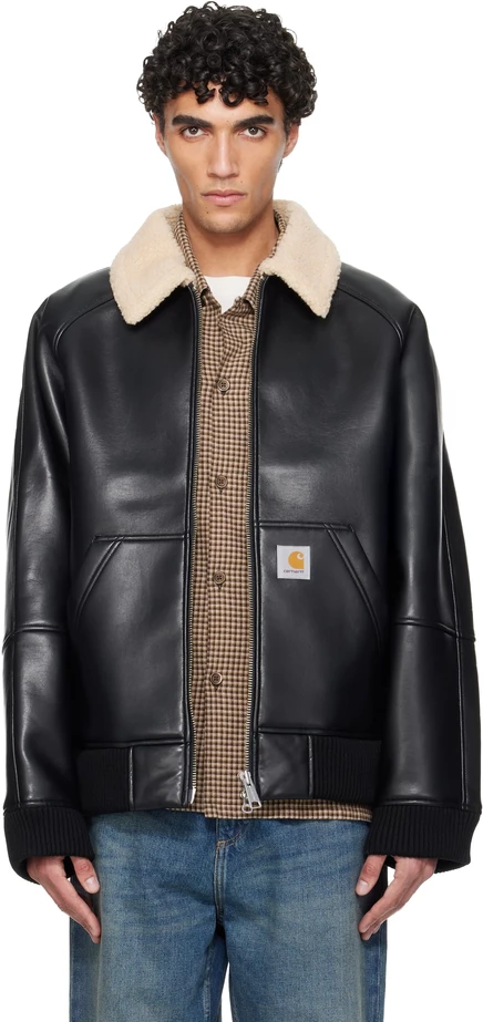Мужская куртка Carhartt Shepton эко-кожа, черно/натуральная