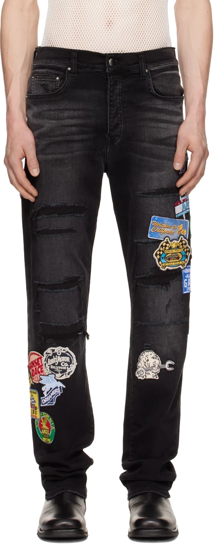 AMIRI Black Station Patch Repair Зауженные джинсы винтажного черного цвета
