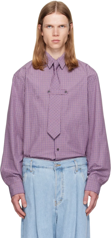 Мужская рубашка Dries van Noten с галстуком, фиолетовая