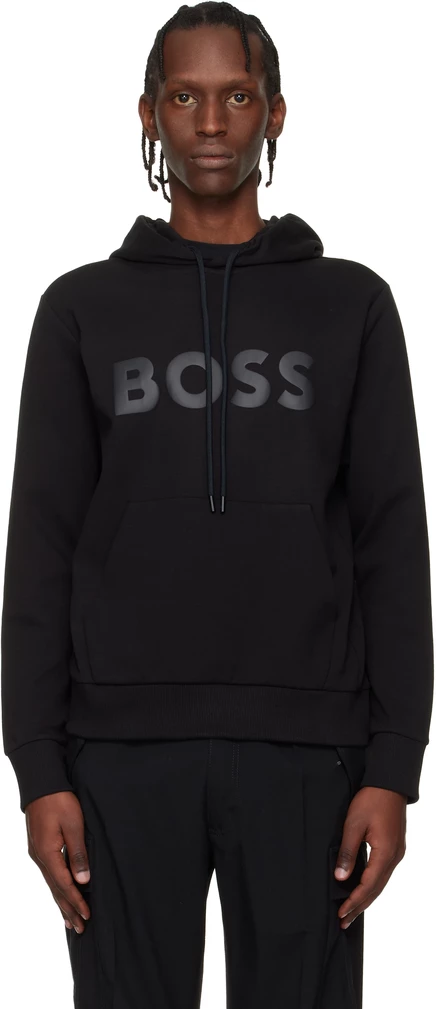 Мужское худи Boss с принтом логотипа, черное