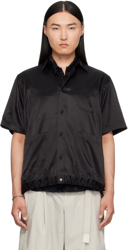 Мужская рубашка Sacai из вискозы и хлопка, черная