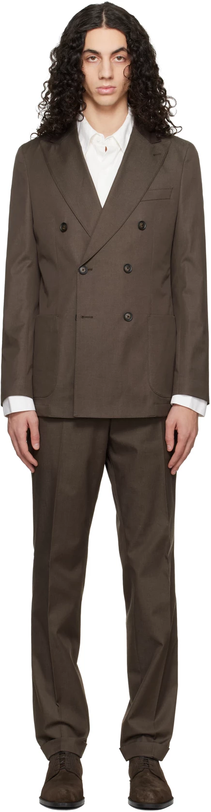 Мужской костюм Boss slim-fit, хлопок со стрейчем, тёмно-коричневый