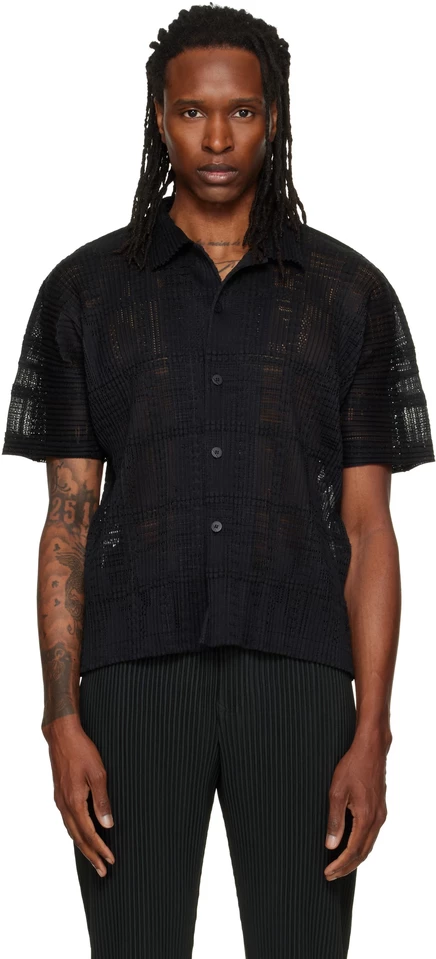 Мужская рубашка Homme Plissé Lace Grid Pleats, чёрная