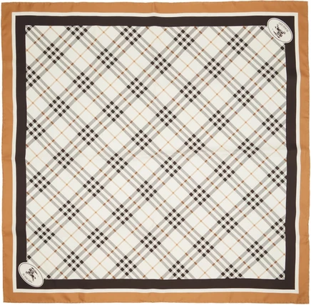 Шелковый шарф Burberry Off-White в клетку Knight Stamp, белый с галькой