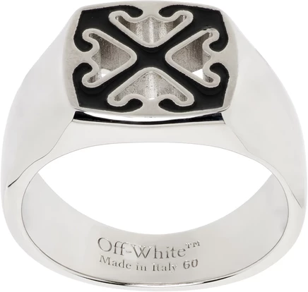 Мужское кольцо Off-White Enamel Arrow, серебристо-черное