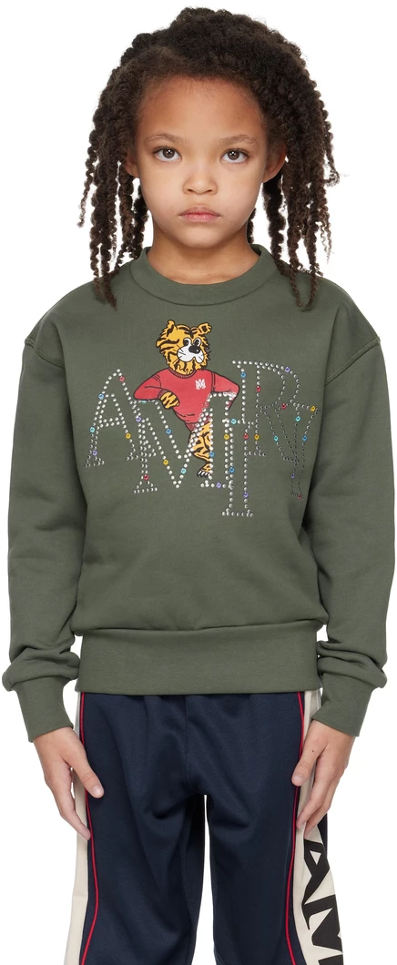 Детский свитшот Amiri с тигром, темно-оливковый