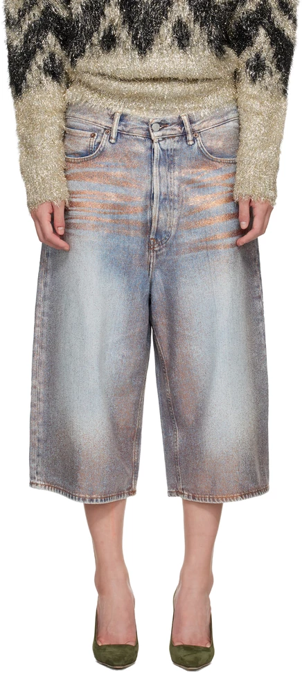 Джинсовые шорты Acne Studios Blue Glitter Dawn розово-медного/светло-голубого цвета