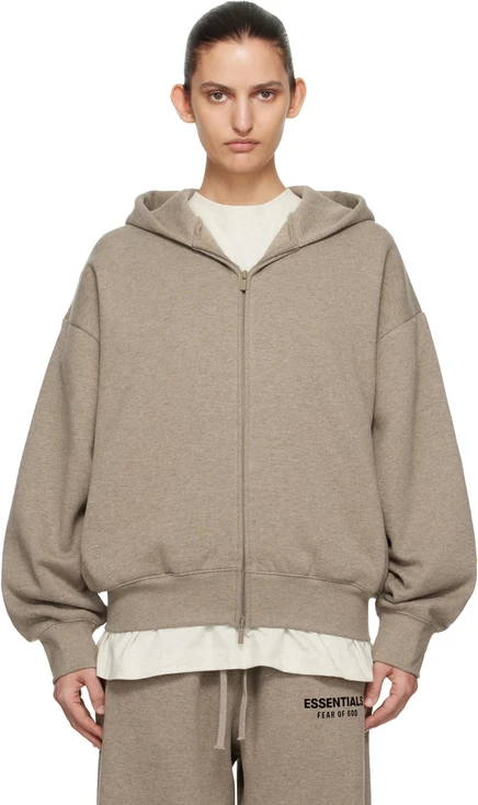 Женское худи Fear of God Essentials на молнии, бежевое