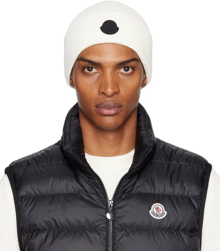 Мужская шапка Moncler Off-White хлопковая, белая
