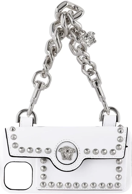 Чехол для iPhone 13 Pro с цепочкой Versace White Medusa белый