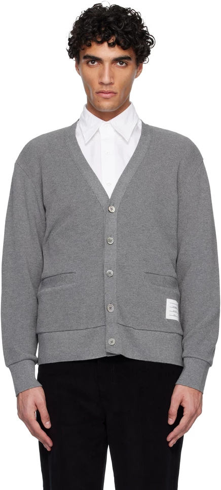 Мужской кардиган Thom Browne с V-вырезом, светло-серый