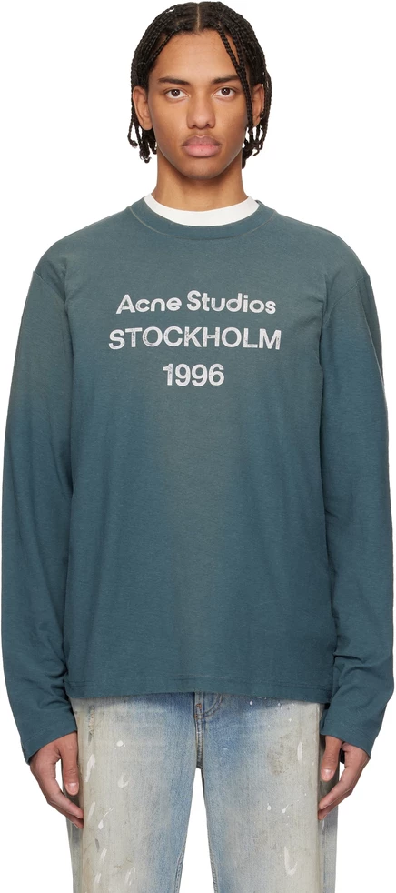 Футболка с логотипом Acne Studios Blue свободного кроя темно-синего цвета