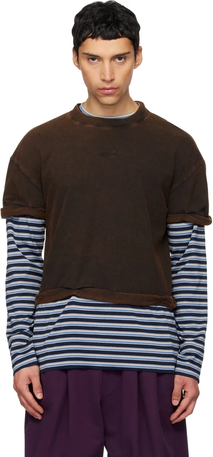 Мужский лонгслив We11done Layered Stripe, черный