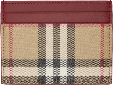 Женское портмоне для карт Burberry, бежево-бордовая клетка