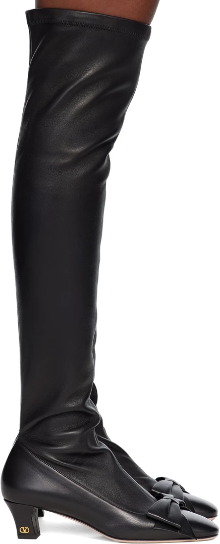 Женские ботфорты Valentino Garavani Over-the-knee из зернистой кожи, черные