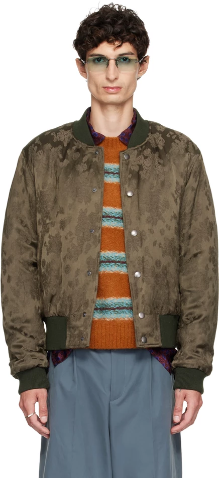 Мужской бомбер Dries Van Noten с узором, хаки
