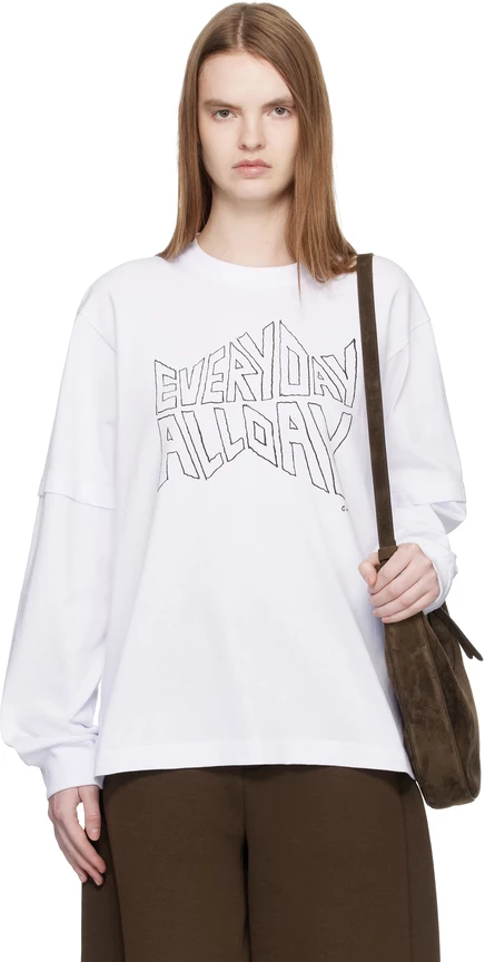 футболка sacai White с принтом geoff sacai L/S, белая