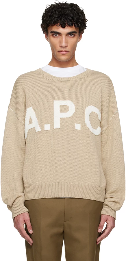 Мужской свитер A.P.C. с логотипом, молочно-бежевый