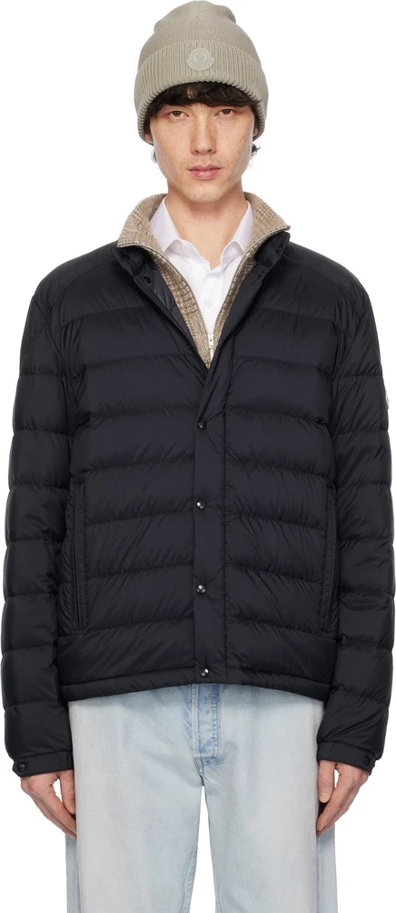 Короткий пуховик Moncler Navy Selves обсидианово-синего цвета
