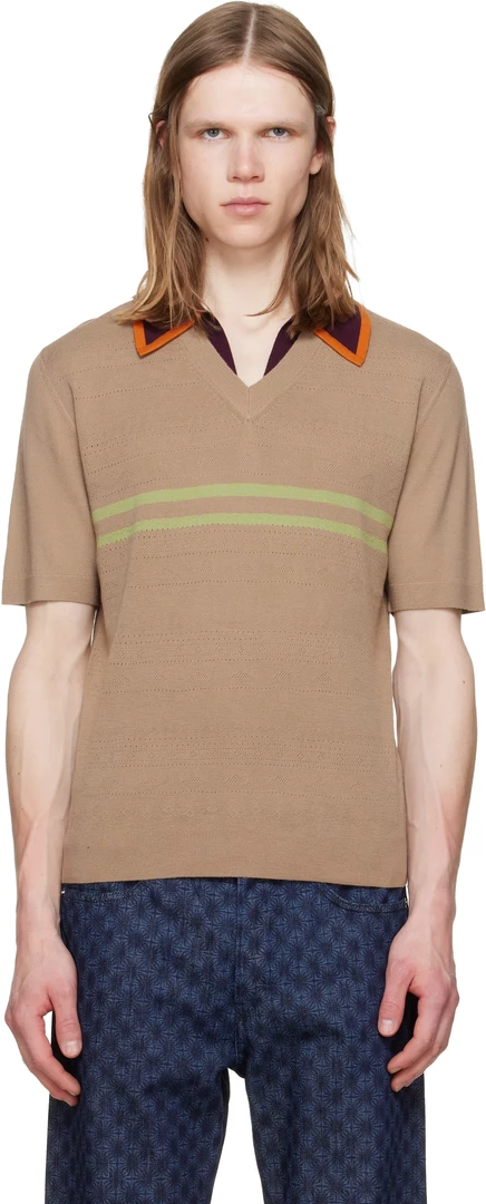Мужское поло Dries Van Noten из мериноса, верблюжевое