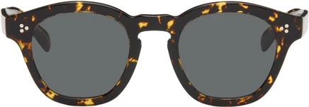 Черно-желтые солнцезащитные очки Oliver Peoples Boudreau tokyo tortoise из ацетата/серого полиамида