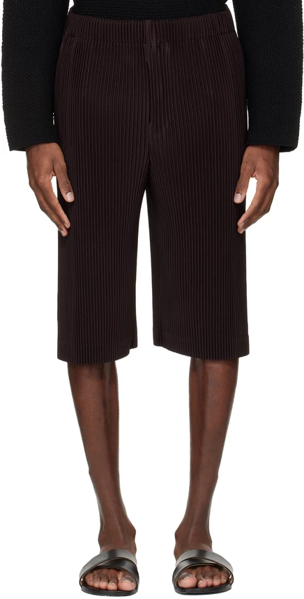 HOMME PLISSÉ ISSEY MIYAKE Коричневые шорты с запахом баклажаново-черные