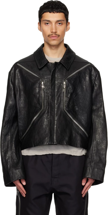 Мужская кожаная куртка Rick Owens Black Temple Heizer Mac, черная