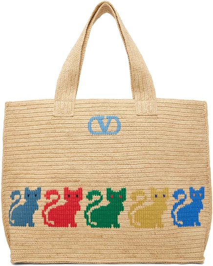 Valentino Garavani Beige Raffiachat Large Raffia Shopping Tote natural