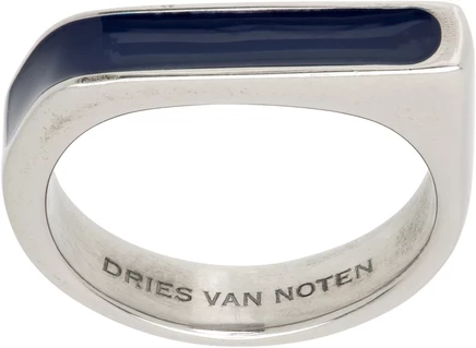Мужское кольцо Dries van Noten с эмалью, синее