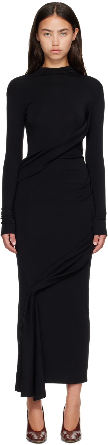 Женское макси-платье Mugler Draped Turtleneck, черное